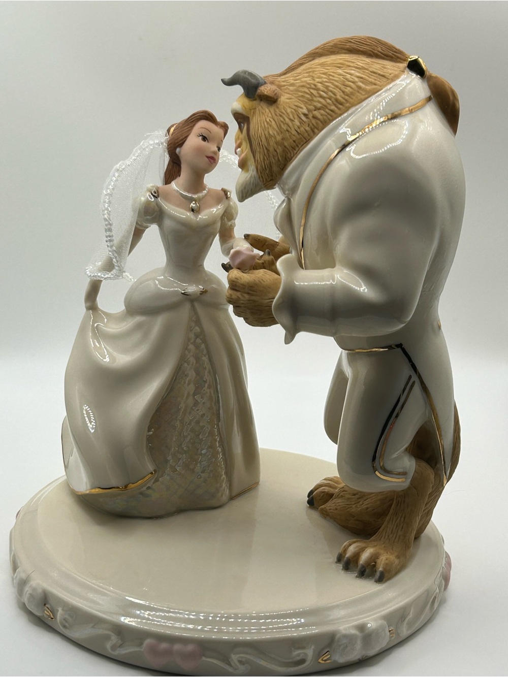 Lenox Beauty and the Beast Porcelain Figurine Bride Belle w Beast Cake Topper